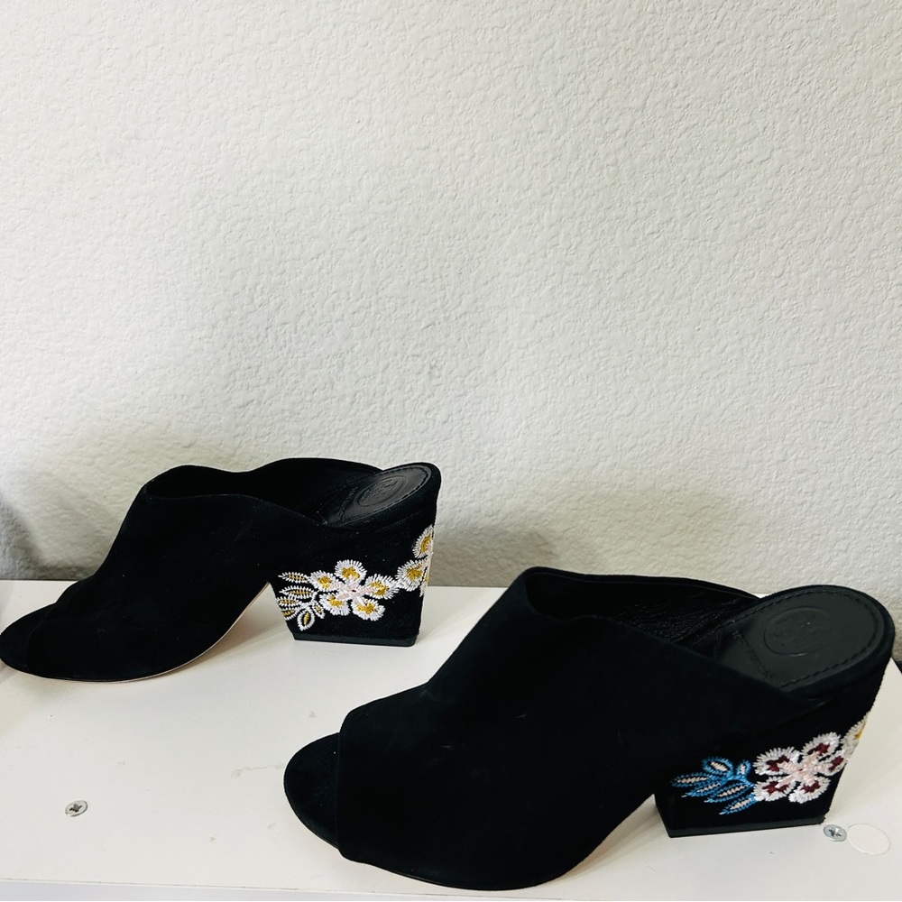 Tory Burch Floral Embroidered Block Heel Slide Sandals In Black 5.5 - Picture 11 of 14